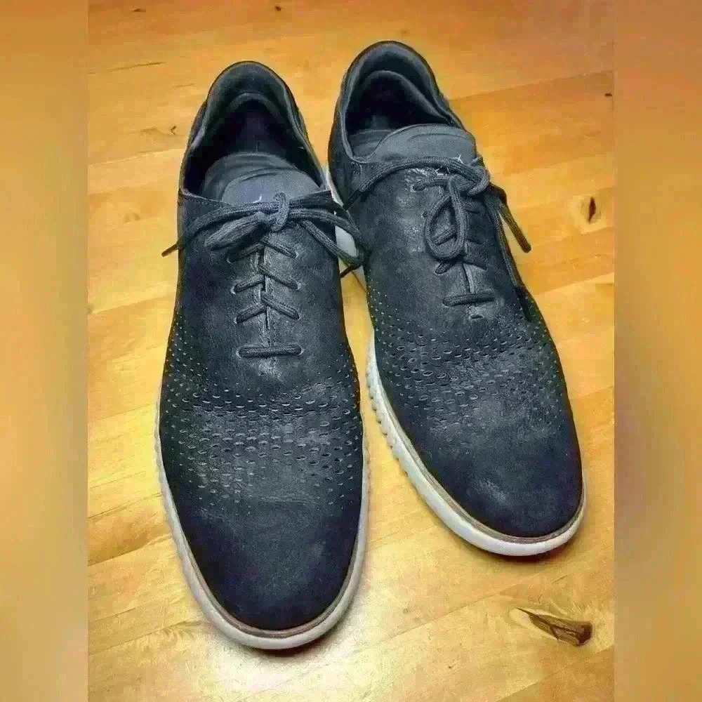 Cole Haan Men’s 2.Zero Grand Laser Wingtip Oxfords 〰️ Lace Up Suede Black 〰️ 10 - Picture 2 of 9